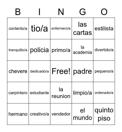 La Familia Bingo Card