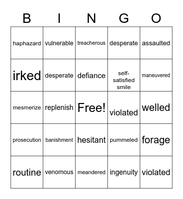 TSB Vocabulary Bingo Card