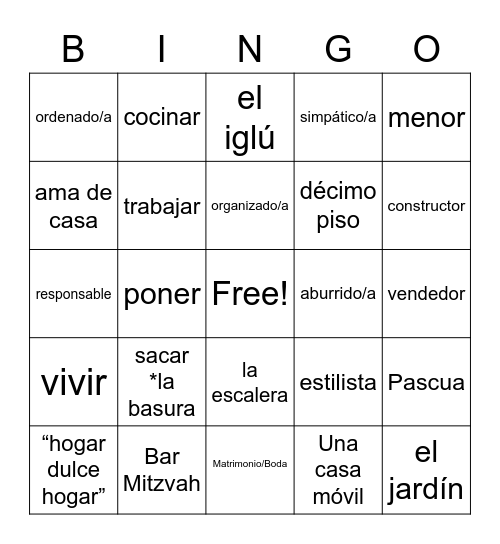 la casa Bingo Card