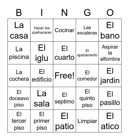 La Casa Bingo Card