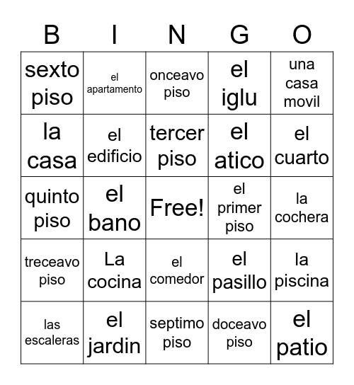 La Casa Bingo Card