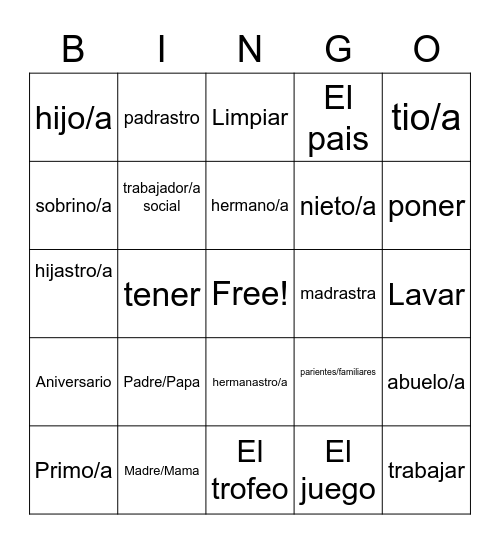 La Familia Bingo Card