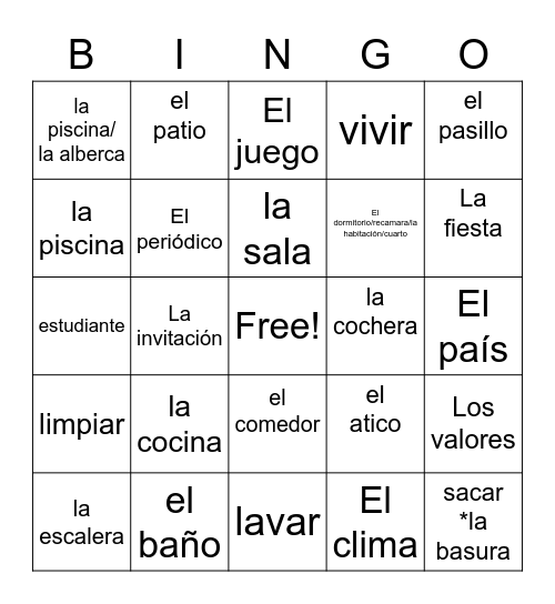La Casa Bingo Card