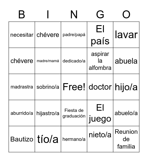 La Familia Bingo Card
