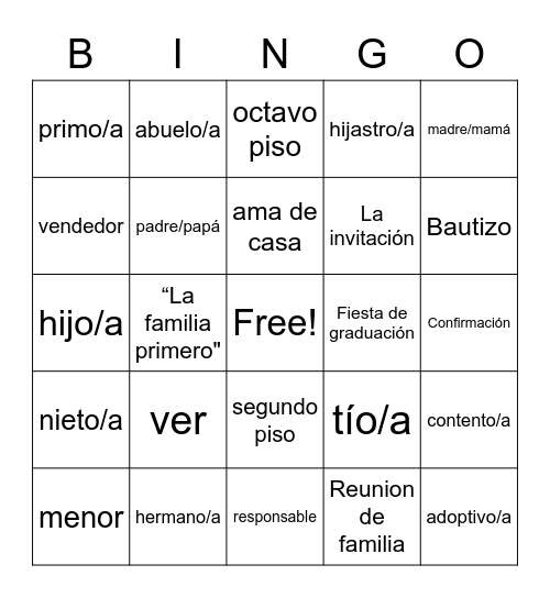 La Familia Bingo Card