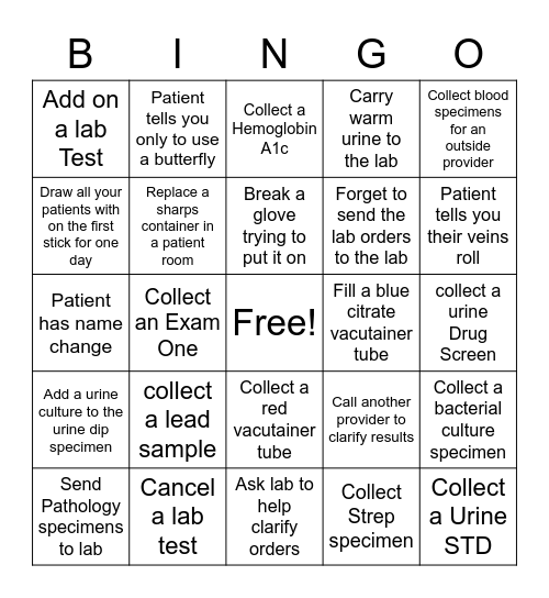 Laboratory Week 2019 Bingo Card