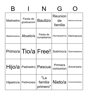 La Familia Bingo Card