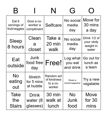 PS Healthy Lifestyle BINGO Card