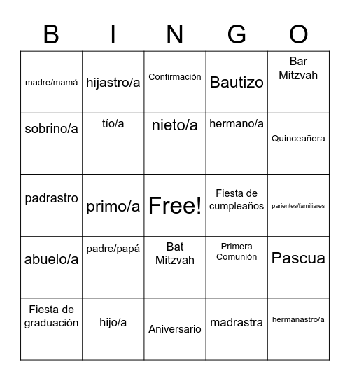 La Familia Bingo Card