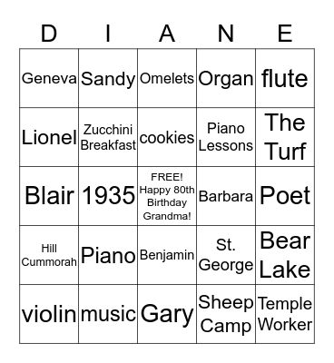 Happy 80th Birthday Bingo Card