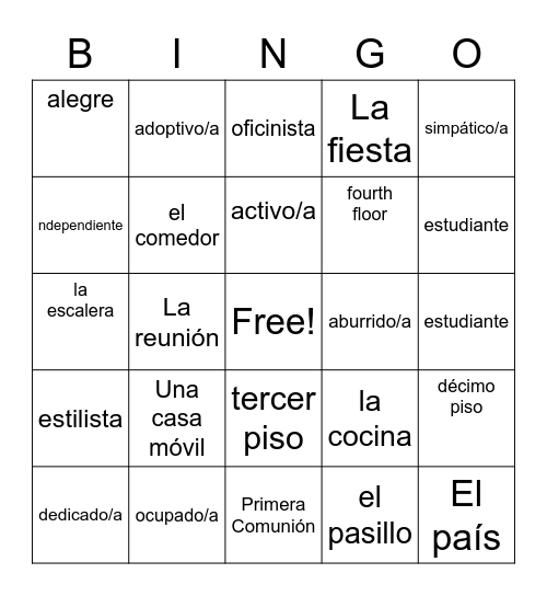 La familia Bingo Card