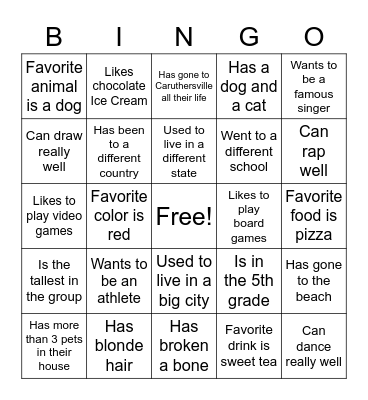 Get to know me Bingo! Bingo Card
