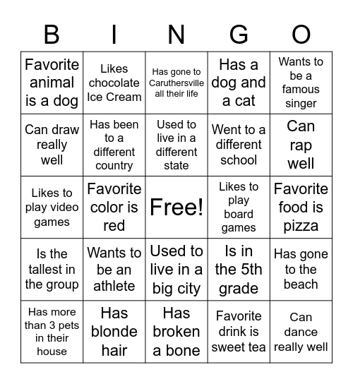 Get to know me Bingo! Bingo Card