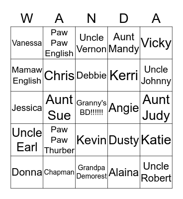 Wanda Bingo Card