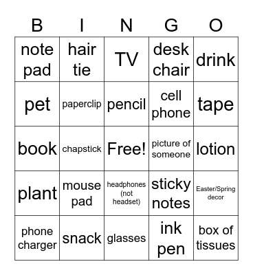 Work Space Bingo Card