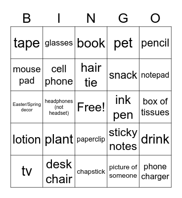 Work Space Bingo Card