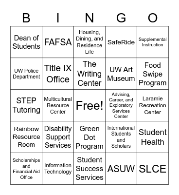 ASUW Mental Health Week Bingo Card