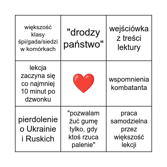 lekcja z reszewiczem bingo Card