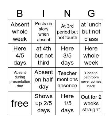Zach Attendance Bing Bingo Card