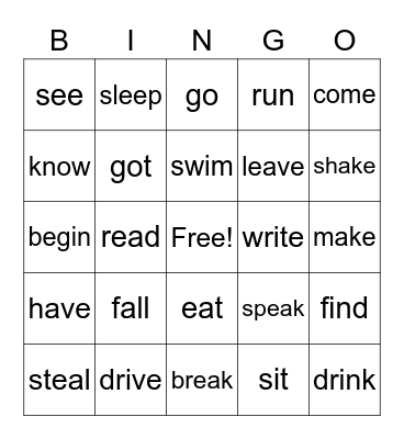Present Tense Verbs Bingo Card