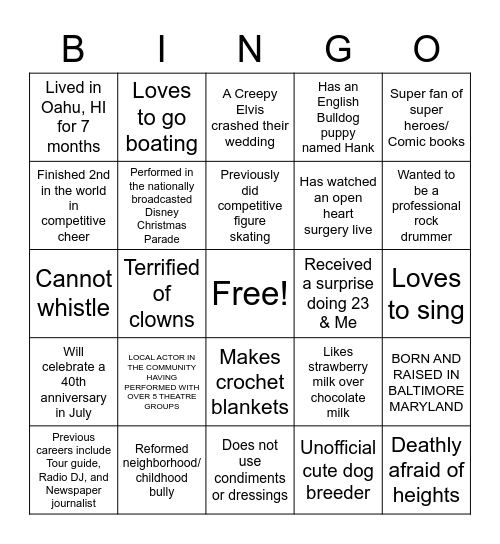 Interesting facts! Bingo Card