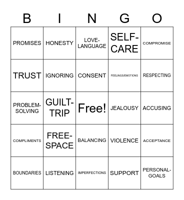 Healthy Relationship Bingo Card