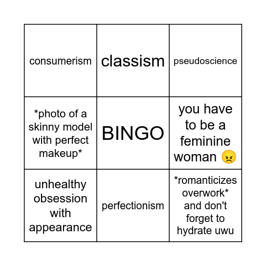 self improvement tag bingo Card