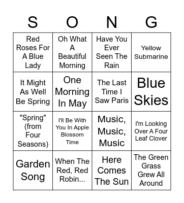 Song BINGO! Bingo Card