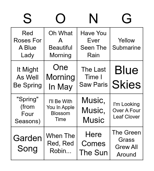 Song BINGO! Bingo Card