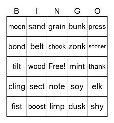 Sonday Words Bingo (Level 24-30) Bingo Card