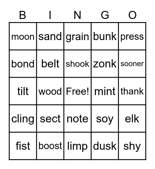 Sonday Words Bingo (Level 24-30) Bingo Card