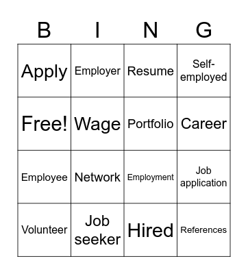 Career Vocabulary Bingo Card