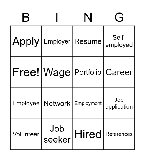 Career Vocabulary Bingo Card