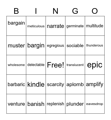 vocabulary Bingo Card