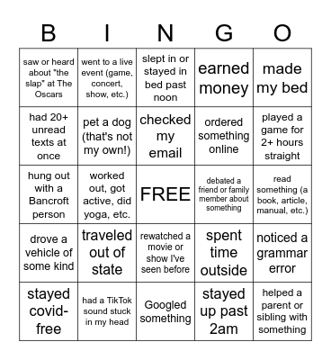 Over Spring Break, I... Bingo Card