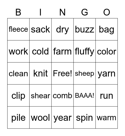 Sheep Bingo Card