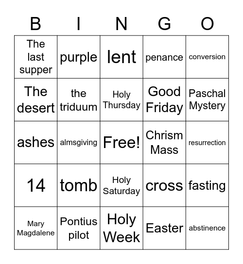 Lenten Bingo! Bingo Card