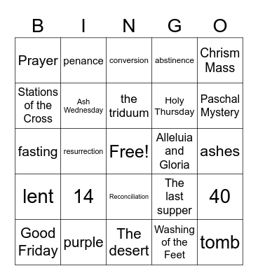 Lenten Bingo! Bingo Card