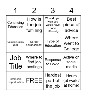 Sports Careers Bingo Card