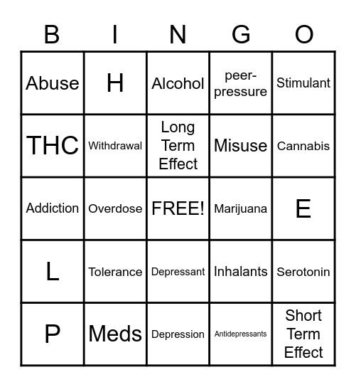 Drugs Bingo Card