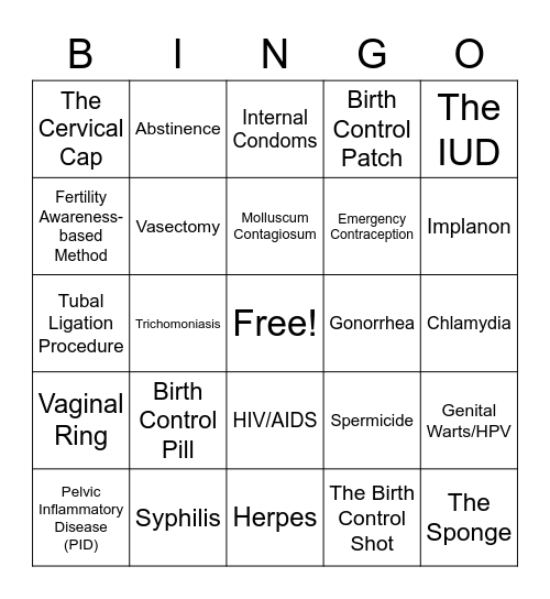 Condom Bingo Card