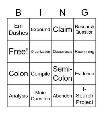 I-Search Vocab Bingo Card