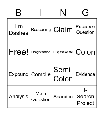 I-Search Vocab Bingo Card