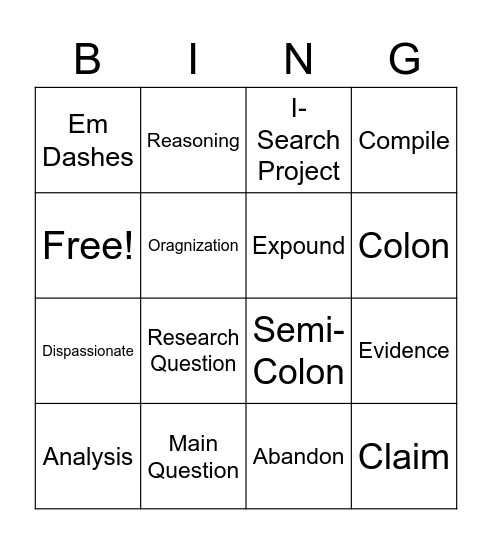 I-Search Vocab Bingo Card
