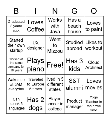 PickHacks Networking Bingo! Bingo Card