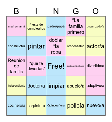 La familia Bingo Card