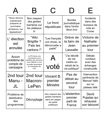 Présidentielle 2022 Bingo Card
