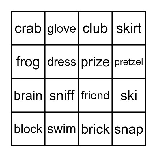 Consonant Blends Bingo Card