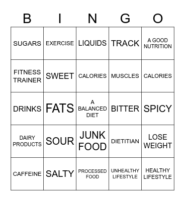 NUTRITION VOCABULARY Bingo Card