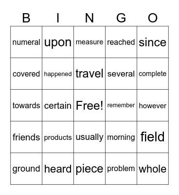 Sight Words Bingo Card